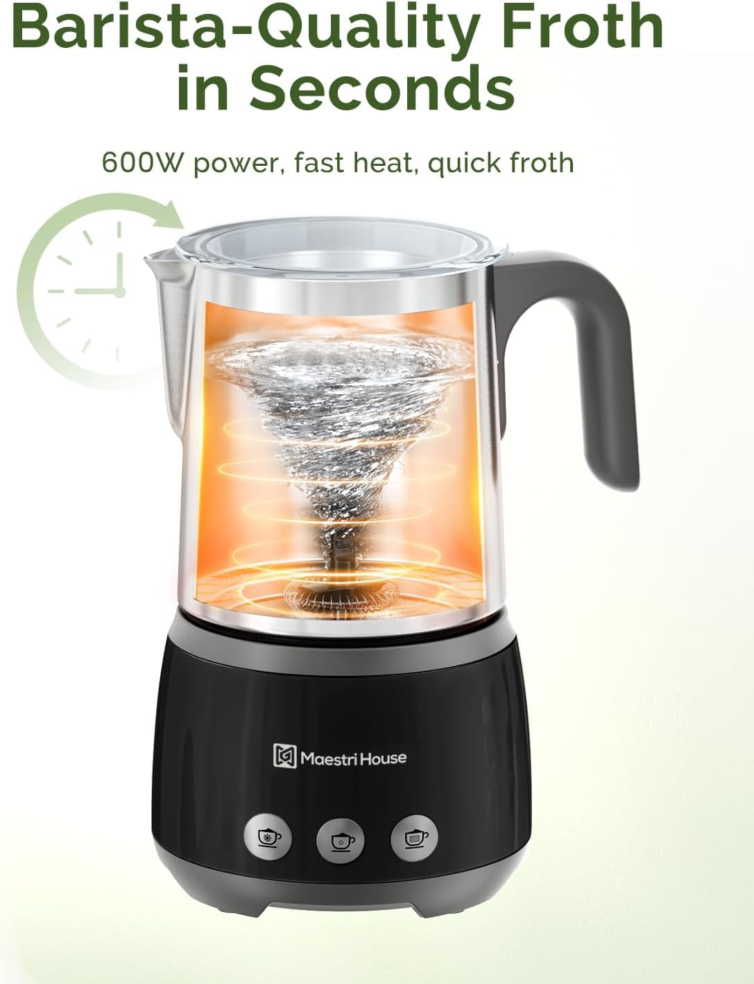 Maestri House spieniacz do mleka, 500ml 4-w-1 elektryczny spieniacz do mleka, 600W inteligentna kontrola dotykowa do ciepłego i zimnego, funkcja pamięci dla latte, ciepłego mleka, gorącej czekolady z