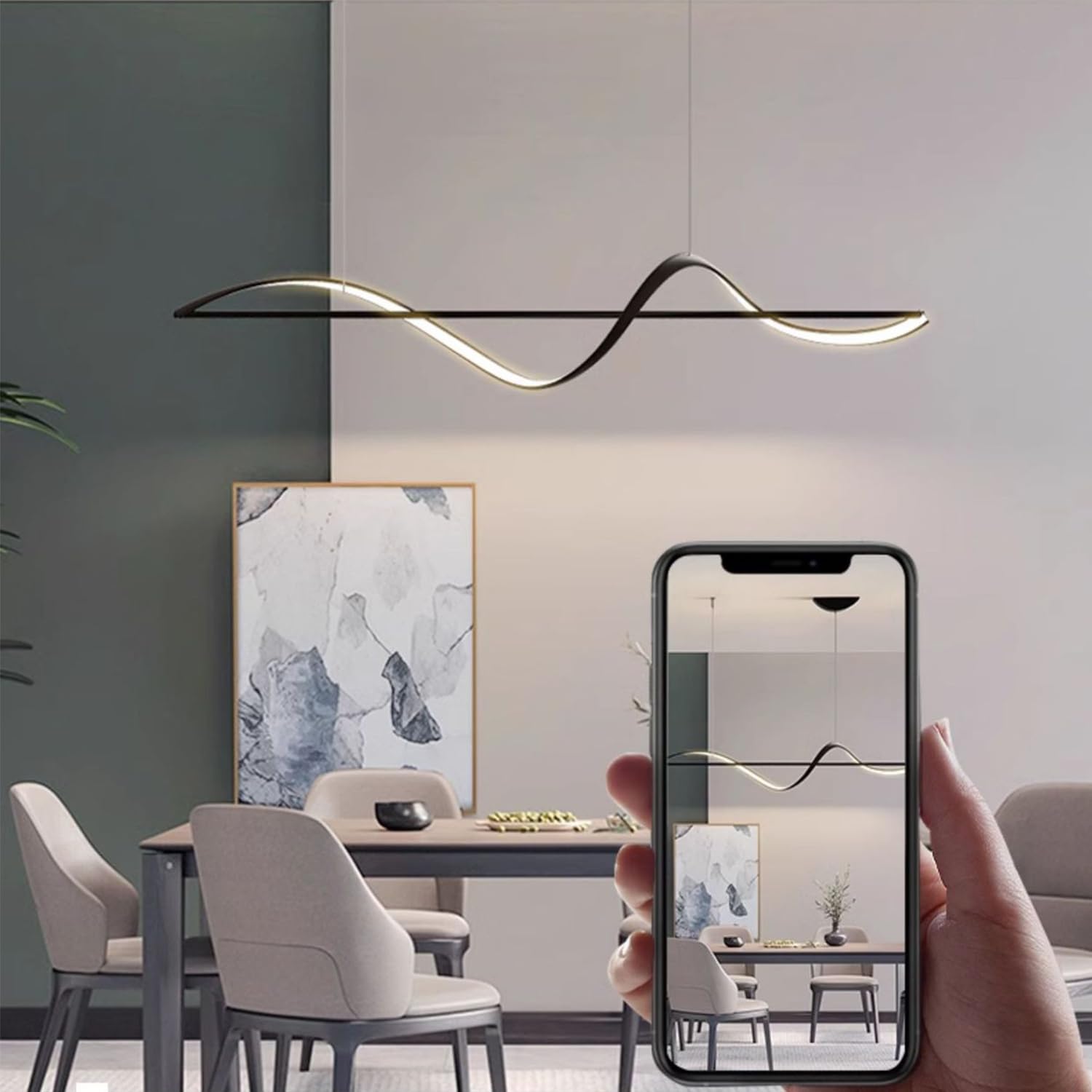LED Dimmbare Pendelleuchte Esstisch Moderne Hängelampe Spiral Design Hängeleuchte Esszimmer Esstischlampe mit Fernbedienung Esszimmerlampe für Wohnzimmer Küche Büro Hängend Lampe (Schwarz, L100cm)