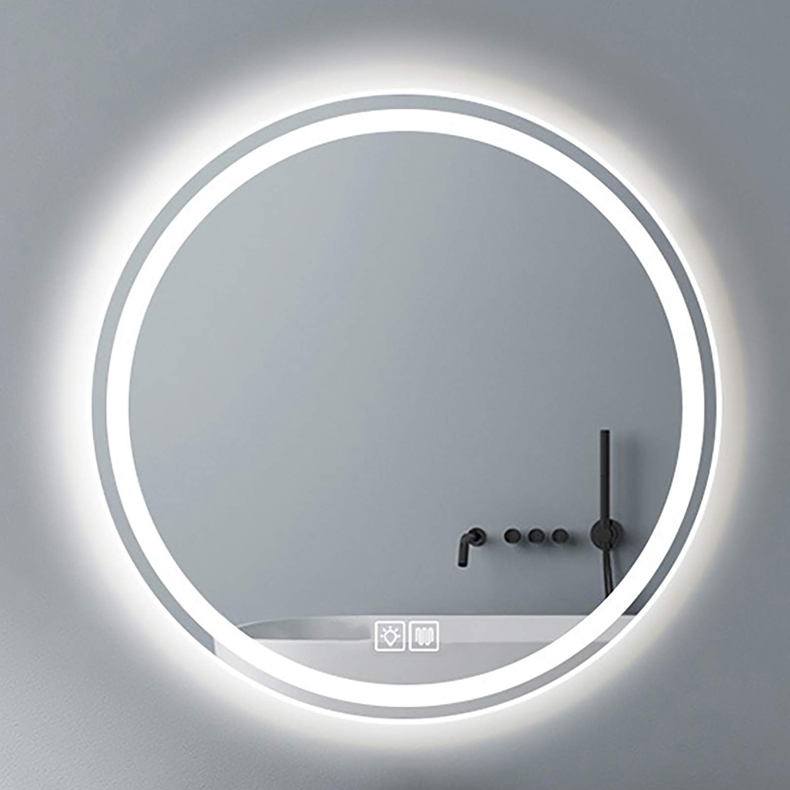 Miroir LED rond de salle de bain à 3 températures de couleur et tactile IP44