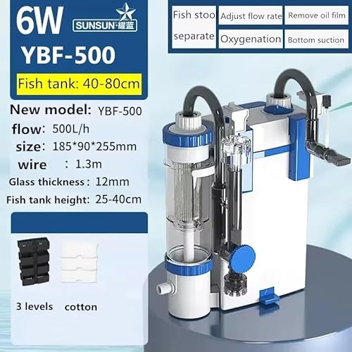 Ybf-500 Filtro Mini Canister 500l/h Com Skimmer, Filtro de Tanque de Peixes Montado na Parede Balde
