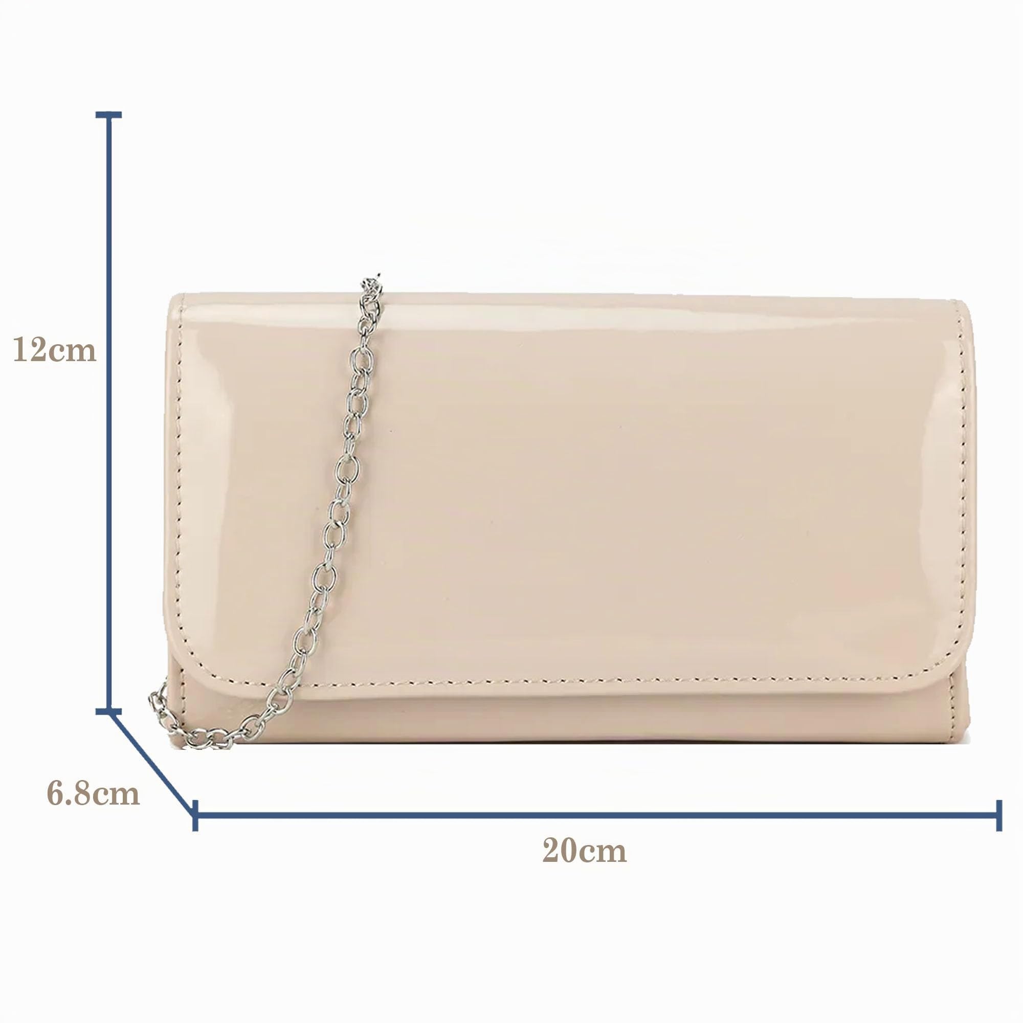 fi9® Pochette da donna in tinta unita, in vernice per matrimoni, feste, balli e serate