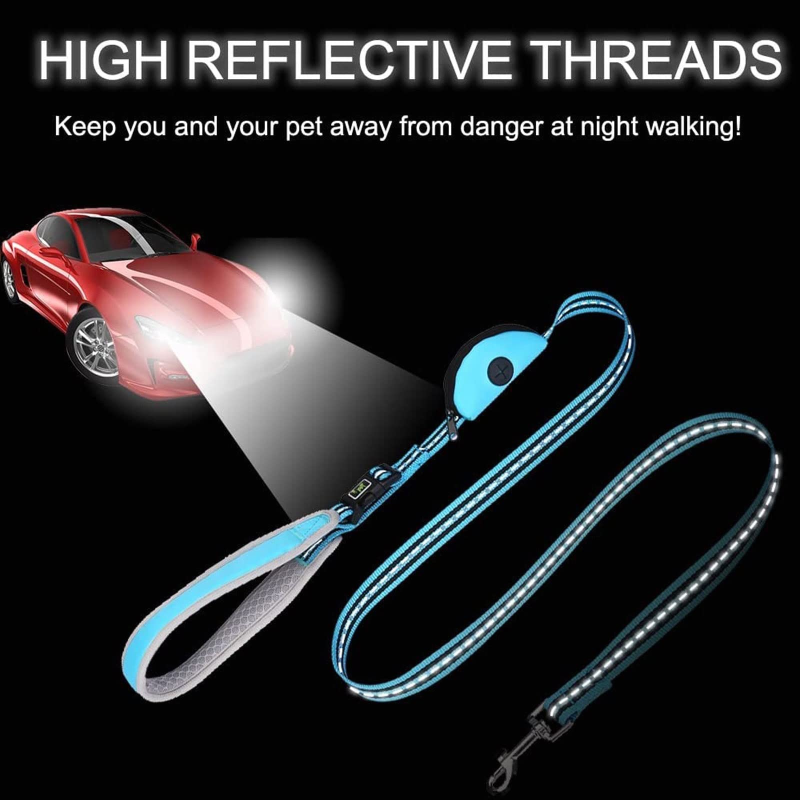 XIANGFAGS Hundeleine Hundeleine Reflektierende Laufleine for Haustiere mit Poop-Tasche Breakaway Long Lead Puppy Walking Rope Zubehör (Color : Blue)