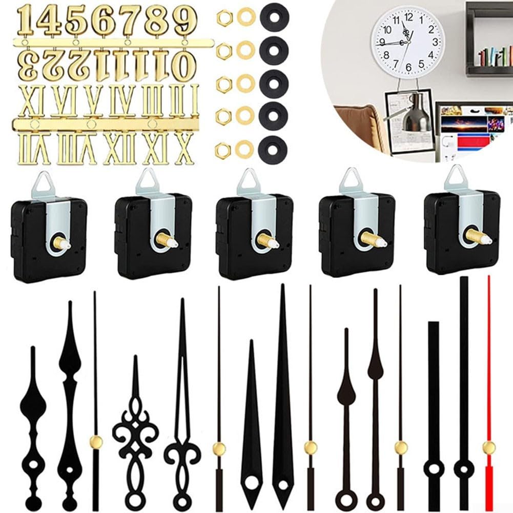 Innovative DIY Wall Clock Solution Contains 5PCS Silent Movements, Pointer Set, and Digital Card Options (gold)