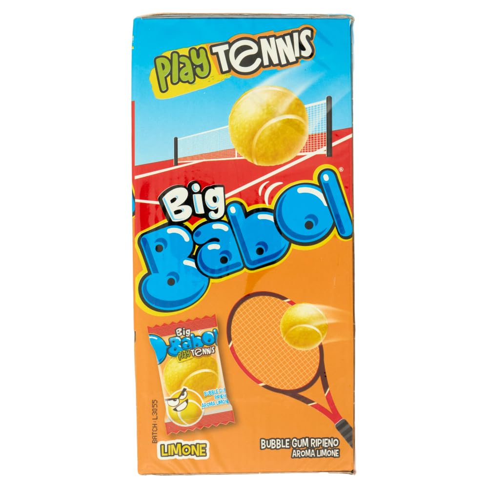 Big Babol Play Tennis, Chewing Gum morbido, Gusto Limone, senza Glutine, Confezione da 200 Gomme da Masticare Monoporzione, Incartate Singolarmente da Condividere, per Feste e Compleanni Bambini