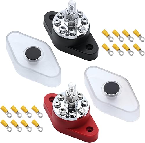 AMOMD 2 piezas 300A barra de autobús resistente M8 Tornillos 8X#8-32 para batería positiva negativa Power Junction Post Buss Bar Kit en rojo y negro