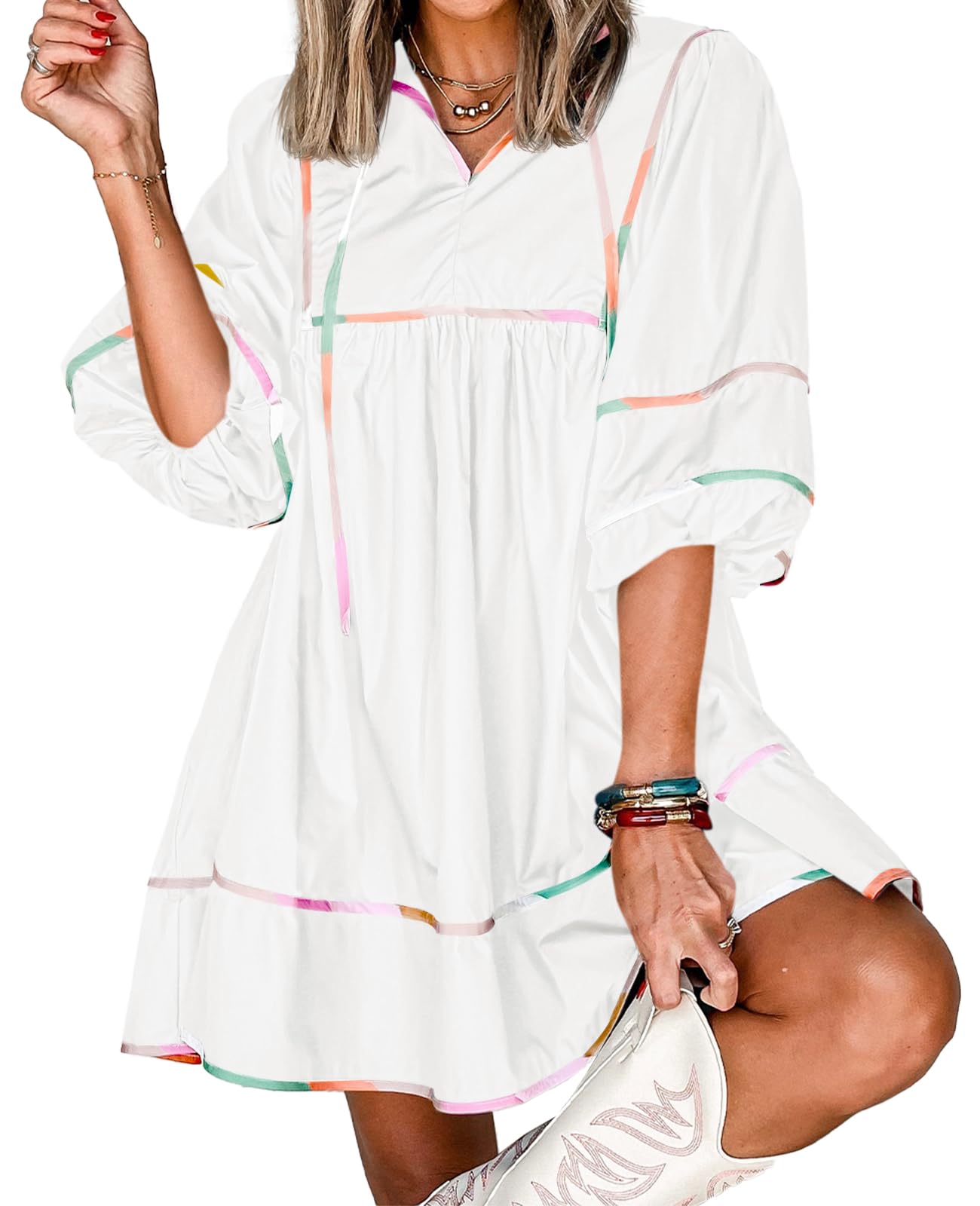 Robe nuisette légère pour tenue de vacances en patchwork - 8