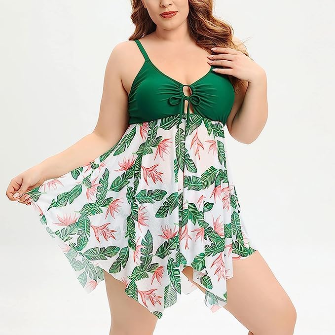 Image of Plus Size Floral Printed Two Pieces Swimsuits - XL - 8XL
