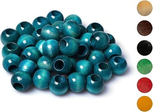 Miniatura 7 de 50 cuentas de madera azul de 34 pulgadas con agujero grande para manualidades de macramé, cuentas de madera a granel con agujero de 0.394 pulgadas
