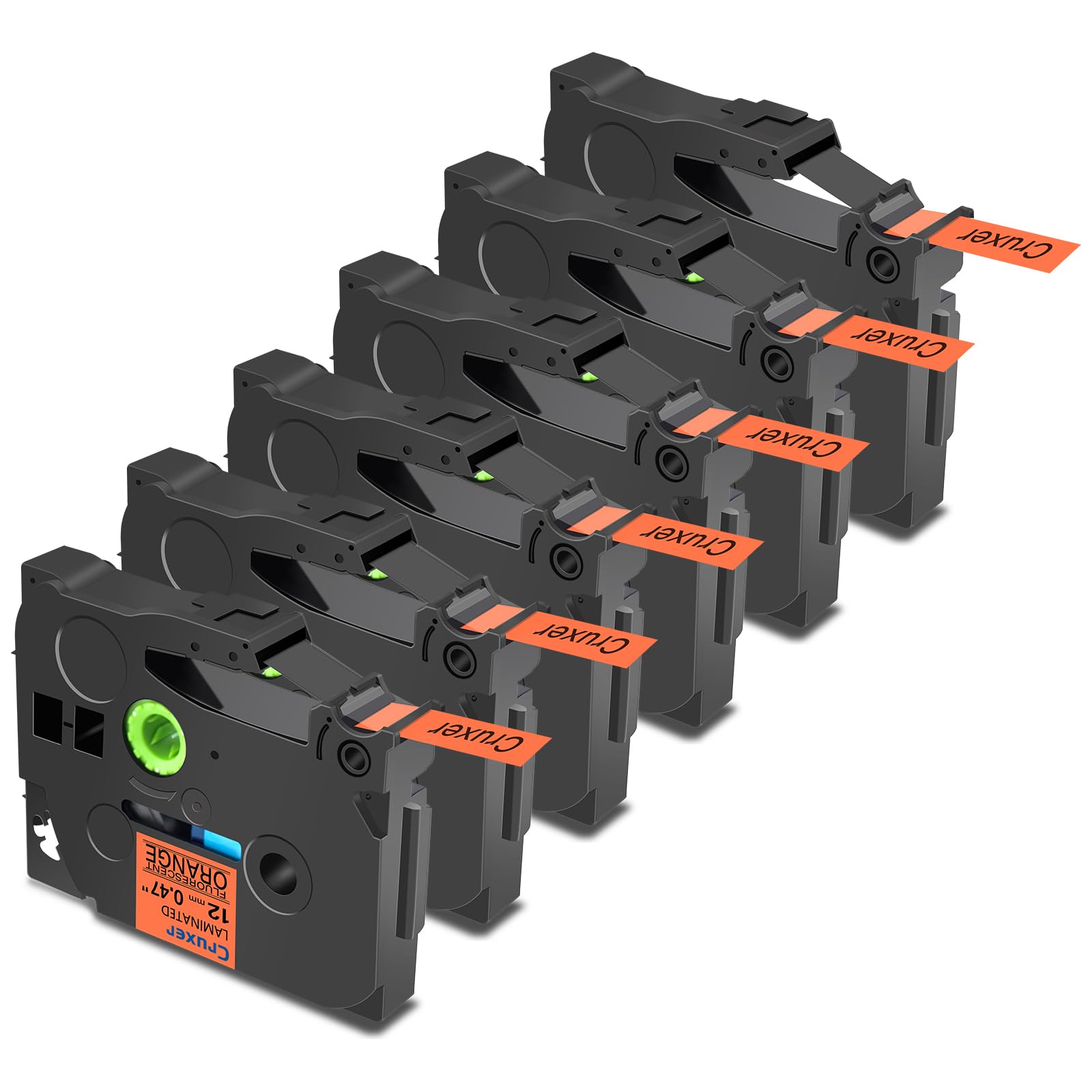 Cruxer 6 Pack Replacement for Brother P-Touch TZe-B31 AZe-B31 Fluorescent Laminated Tapes，Black on Orange 0.47'' 12mm x 5m Cassette Compatible for Brother PT-H100R PT-200 PT-D410 PT-E110VP
