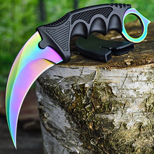 Innoverse Karambit Hawkbill Talon Soul Full Tang Fixed Blade Neck Knife w/ABS Sheath (Limited Edition) (Rainbow Fade)