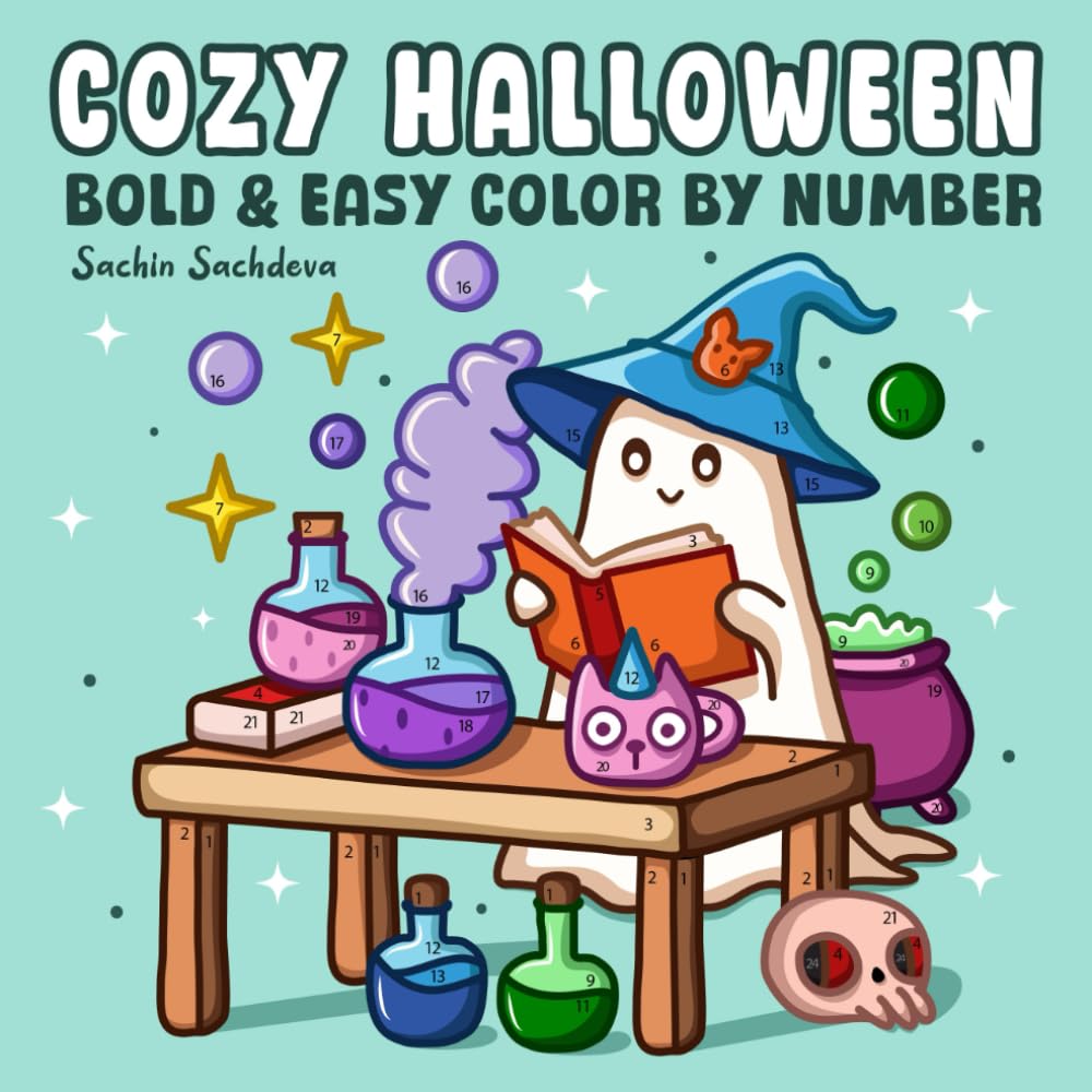 Cozy Halloween Color by Number: Coloring Book features Cute Spooky Designs for Kids and Adults, Bold and Easy, Big and Simple for Fun and Relaxation (Bold & Easy Color by Number Coloring Book)