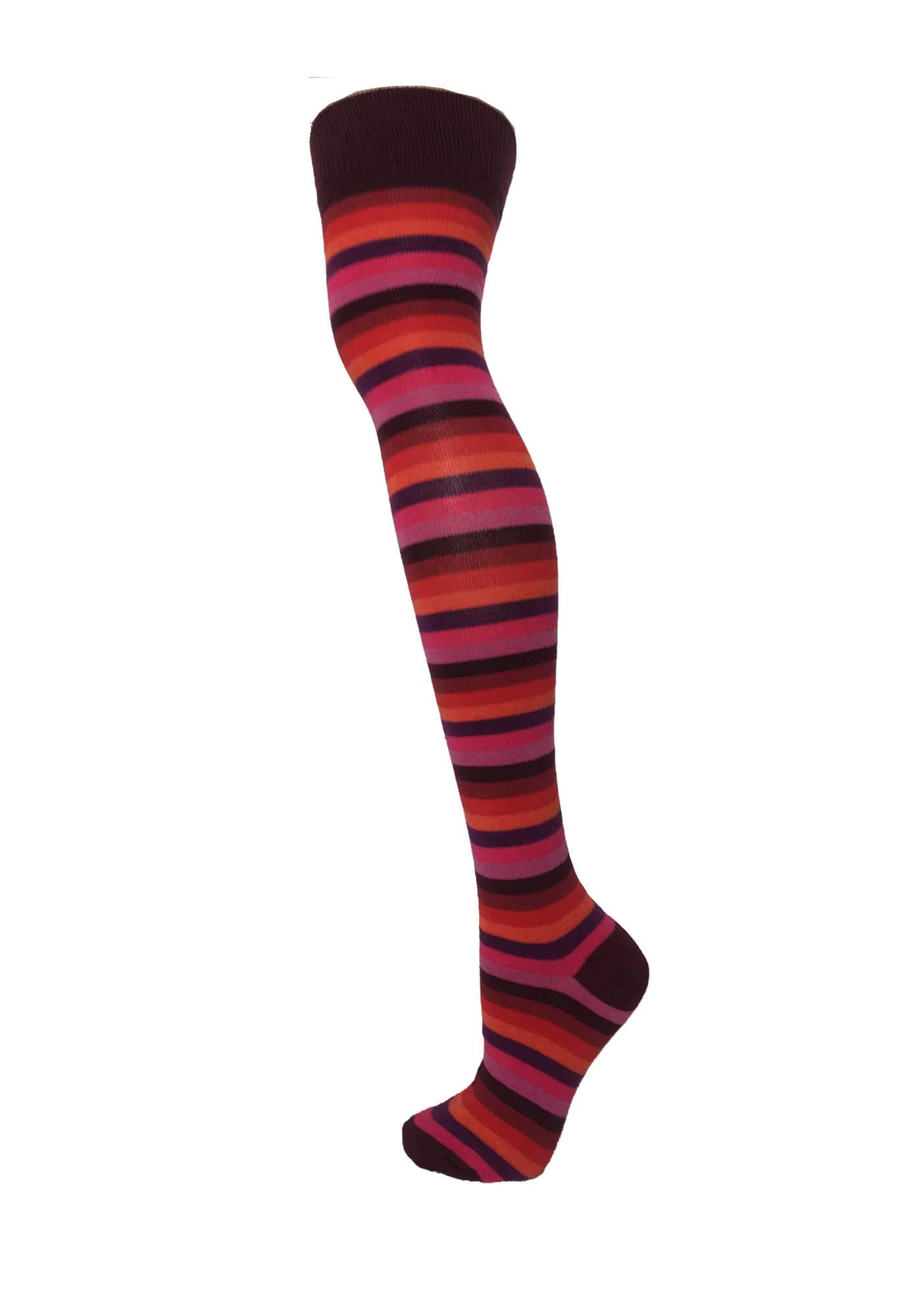 M MACAHEL Thin Striped Over the knee Socks (AUTUMN COLOUR RAINBOW)