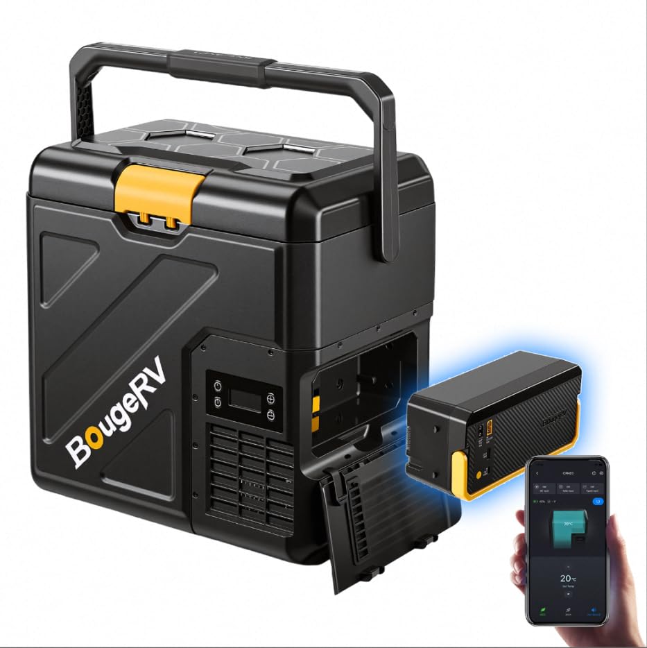 BougeRV CRH20 20L Kompressor Kühlbox Auto Klein mit Akku 240Wh Tragbar Akku Kühlbox 12V/24V 230V mit Griff App-Steuerung IPX4 Mini Kühlschrank für Camping Reisen Boot Angeln -20C~20C (2026 Neu)