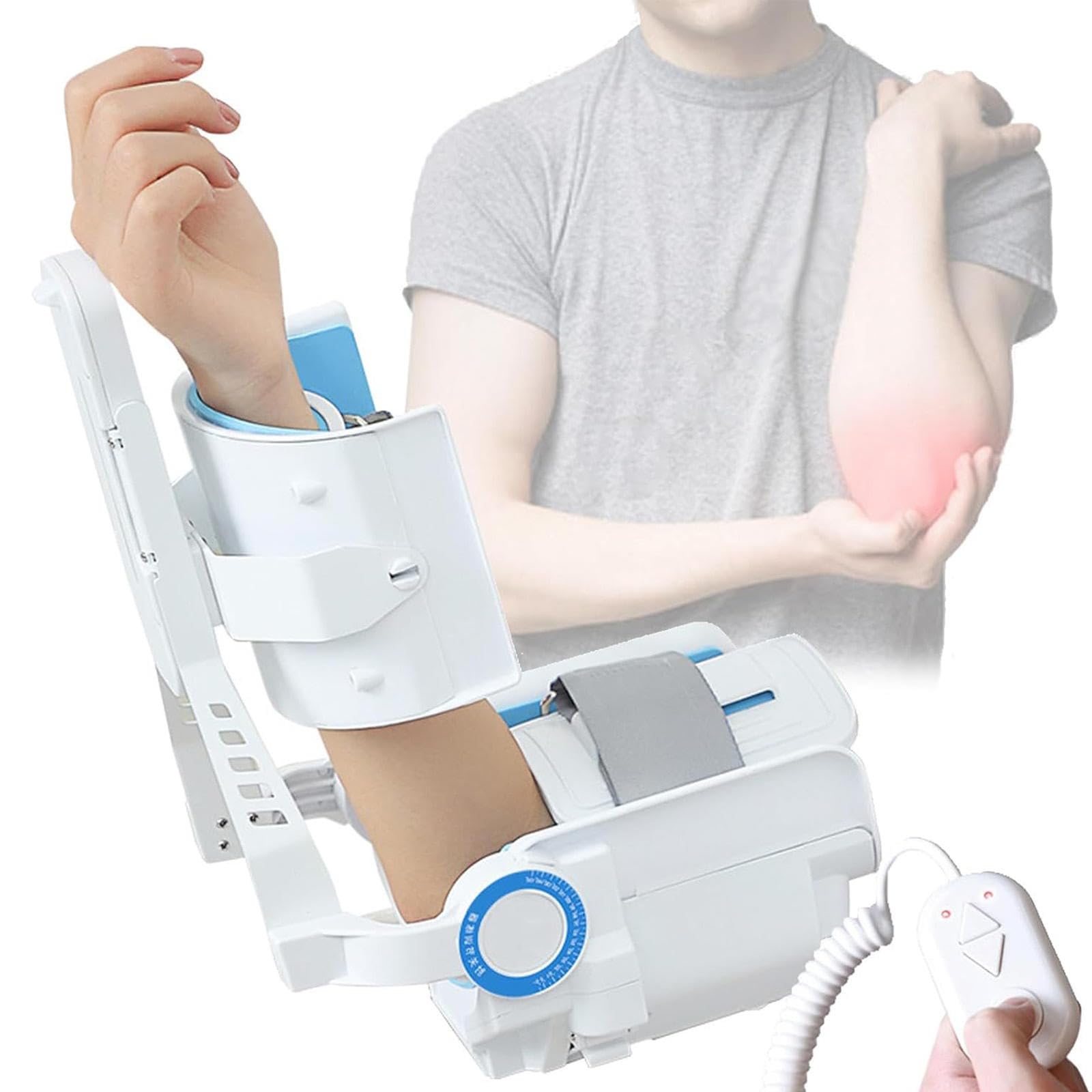 Elektryczne urządzenie do rehabilitacji stawu łokciowego, regulowany stabilizator łokcia w zakresie od -5° do 150°, urządzenie do ćwiczeń ramion, tryb ręczny/automatyczny, urządzenie do