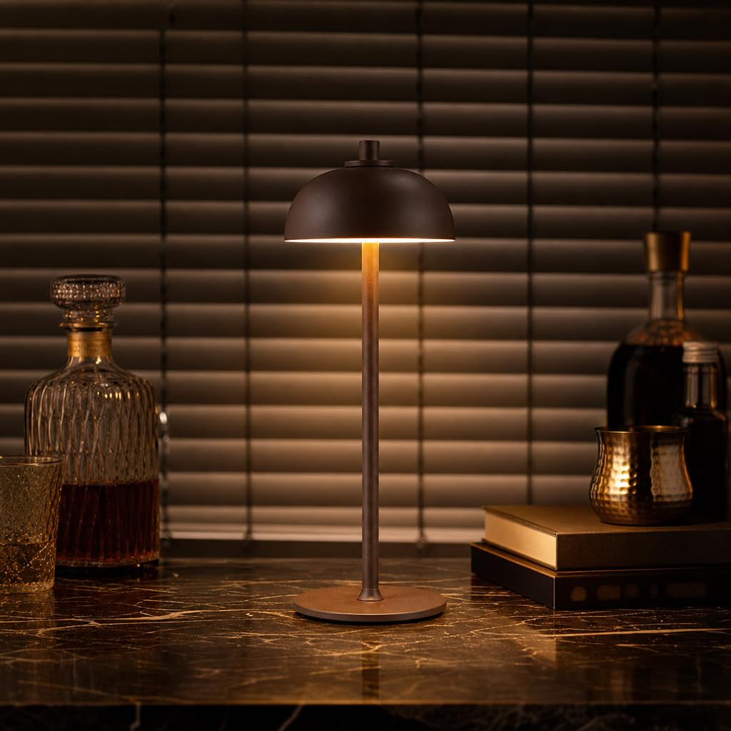 Pilz LED Tischlampe Kabellose Tischleuchte Akku Wiederaufladbare LED Dimmbar Touch Nachttischlampe Ohne Kabel Batterie Nachtlampe Pilz Lmape für Wohnzimmer Schlafzimmer (Kaffeefarbe)