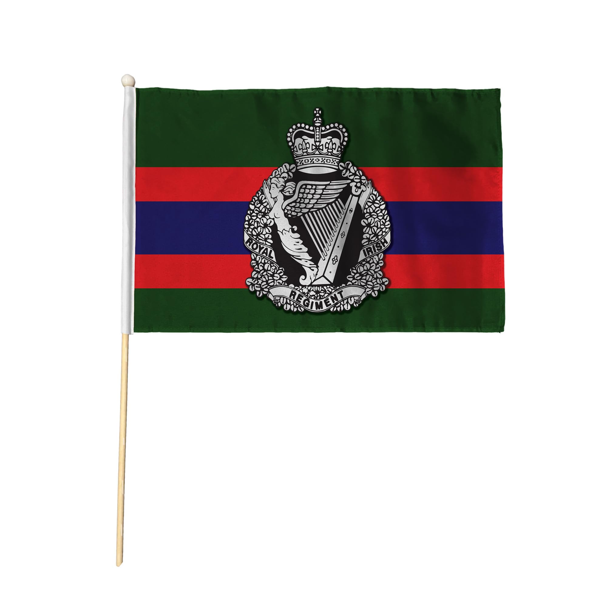 Flagtex Royal Irish Regiment R IRISH Pack of 2 Hand Waving Flag (9x6 Inch) - Premium Wooden Stick Hand Flag 9x6 Inch Natural Wood Pole British Army Infantry Regiment Events