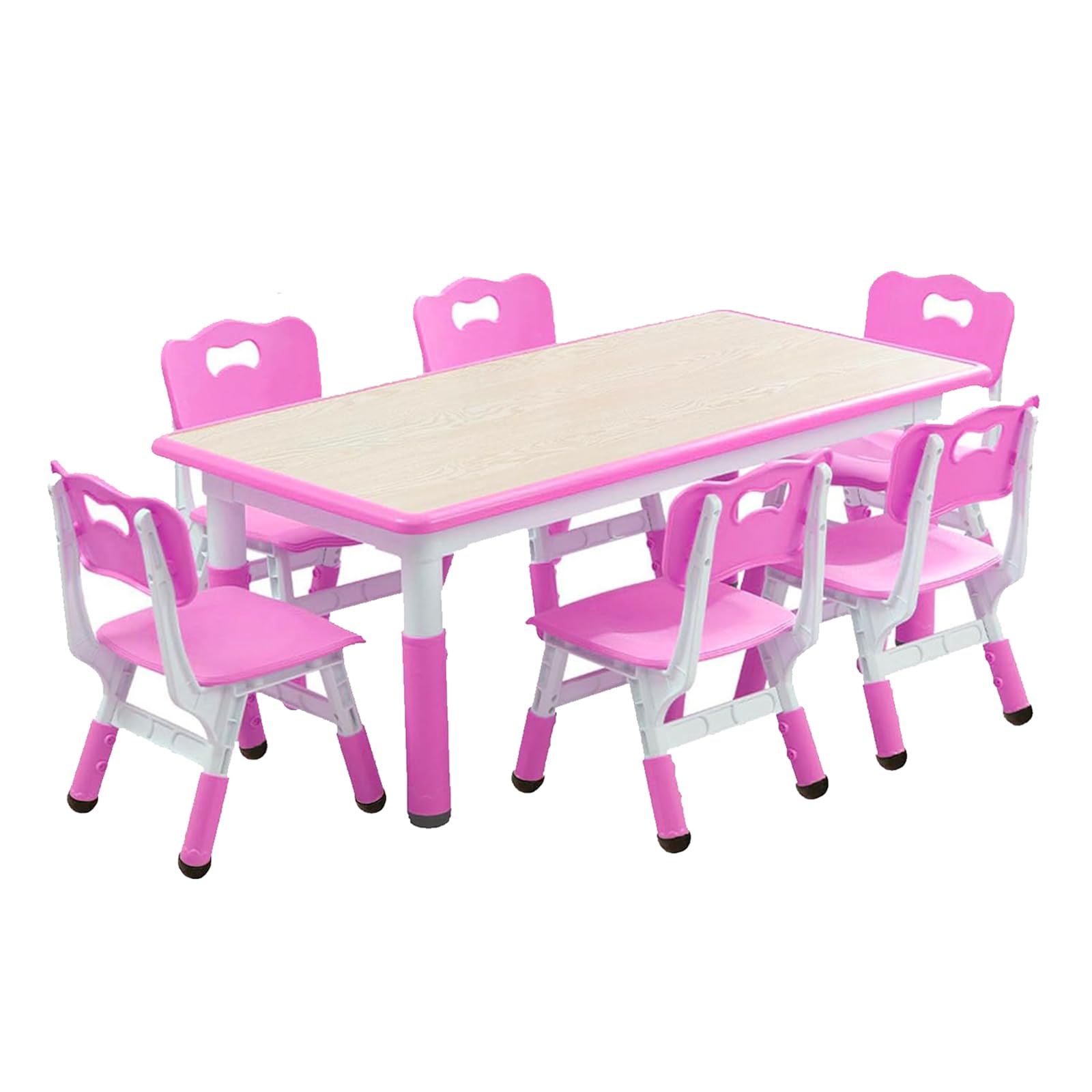 GAOMON Kids Table and 6 Chair Set,Height Adjustable Toddler Arts & Crafts Table and Chair Set for Ages 2-10,Max 300lbs Kids Activity Art Table for Classroom Daycares,Home
