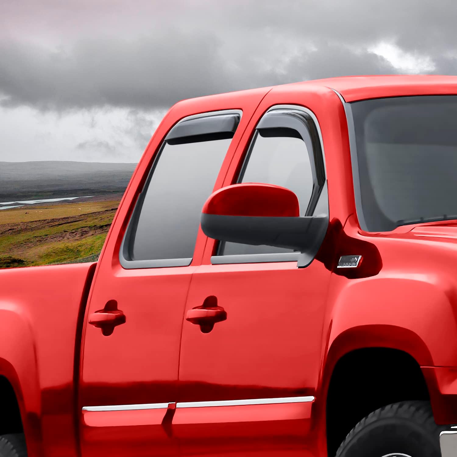 Voron Glass in-Channel Extra Durable Rain Guards for Trucks GMC Sierra 2007-2013 Crew Cab, Window Deflectors, Vent Window Visors, 4 Pieces - 220002v