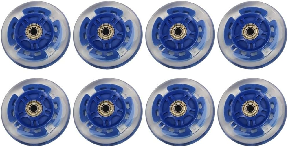 8 Pack PU Inline Skating Wheels 82A Hardness, Self-Generating LED Light Up, 24mm Thick, 8mm Axle, Spare Wheels for Roller blades and Scooters(64mm)