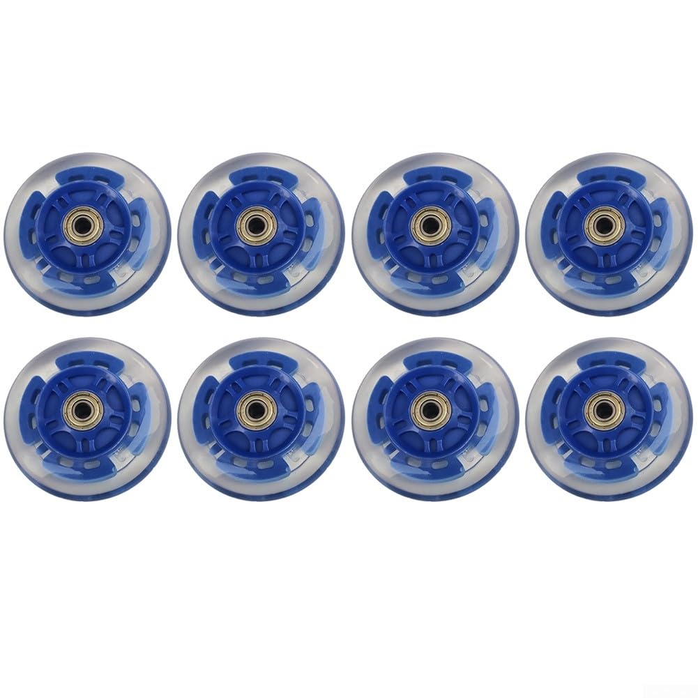 8 Pack PU Inline Skating Wheels 82A Hardness, Self-Generating LED Light Up, 24mm Thick, 8mm Axle, Spare Wheels for Roller blades and Scooters(64mm)