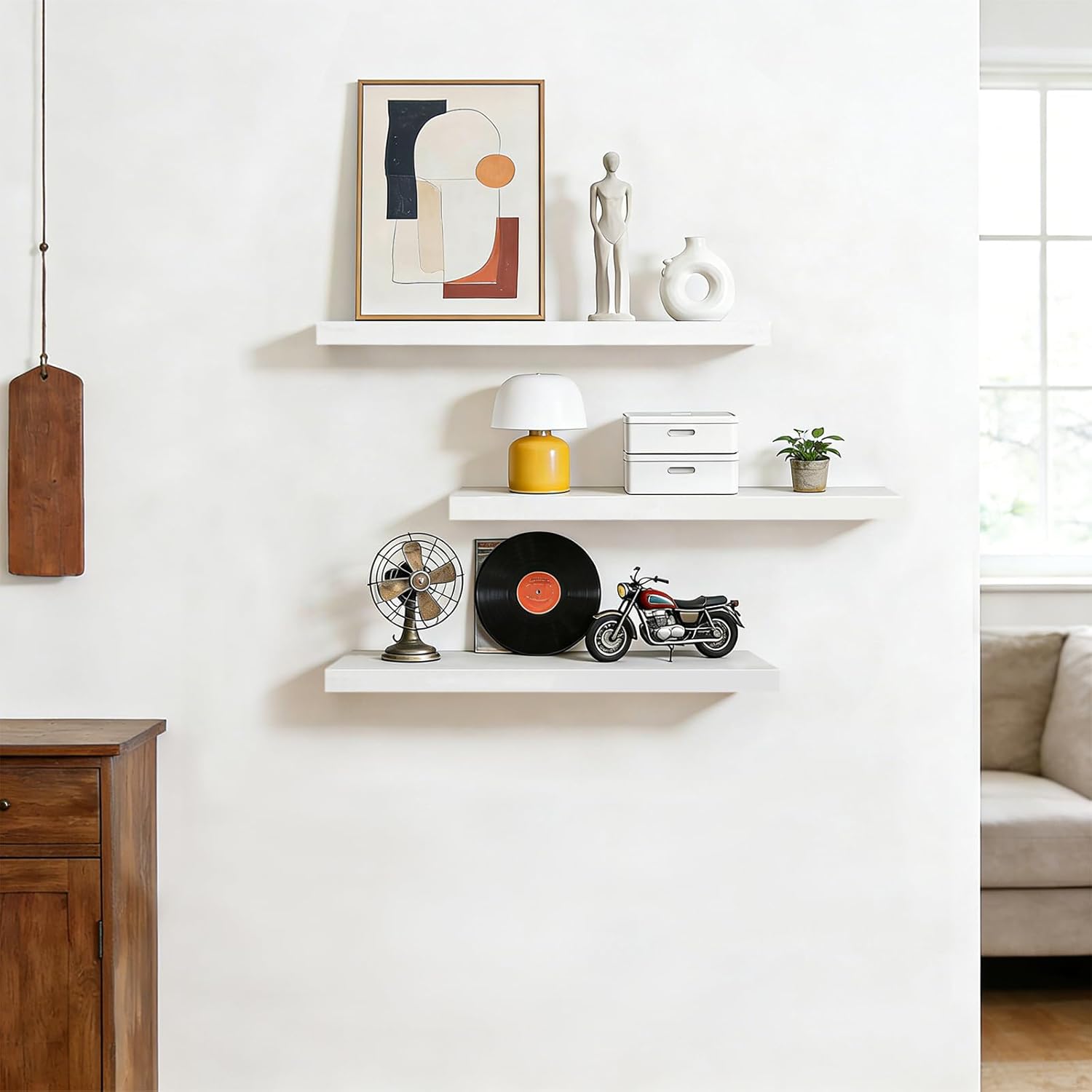 Floating Shelves for Wall, 16*6*1inch Wood Wall Mounted Shelves for Room Decor, Repisas Flotantes for Book Bathroom Bedroom Storage, Renter Friendly Shelves with Invisible Brackets (White)