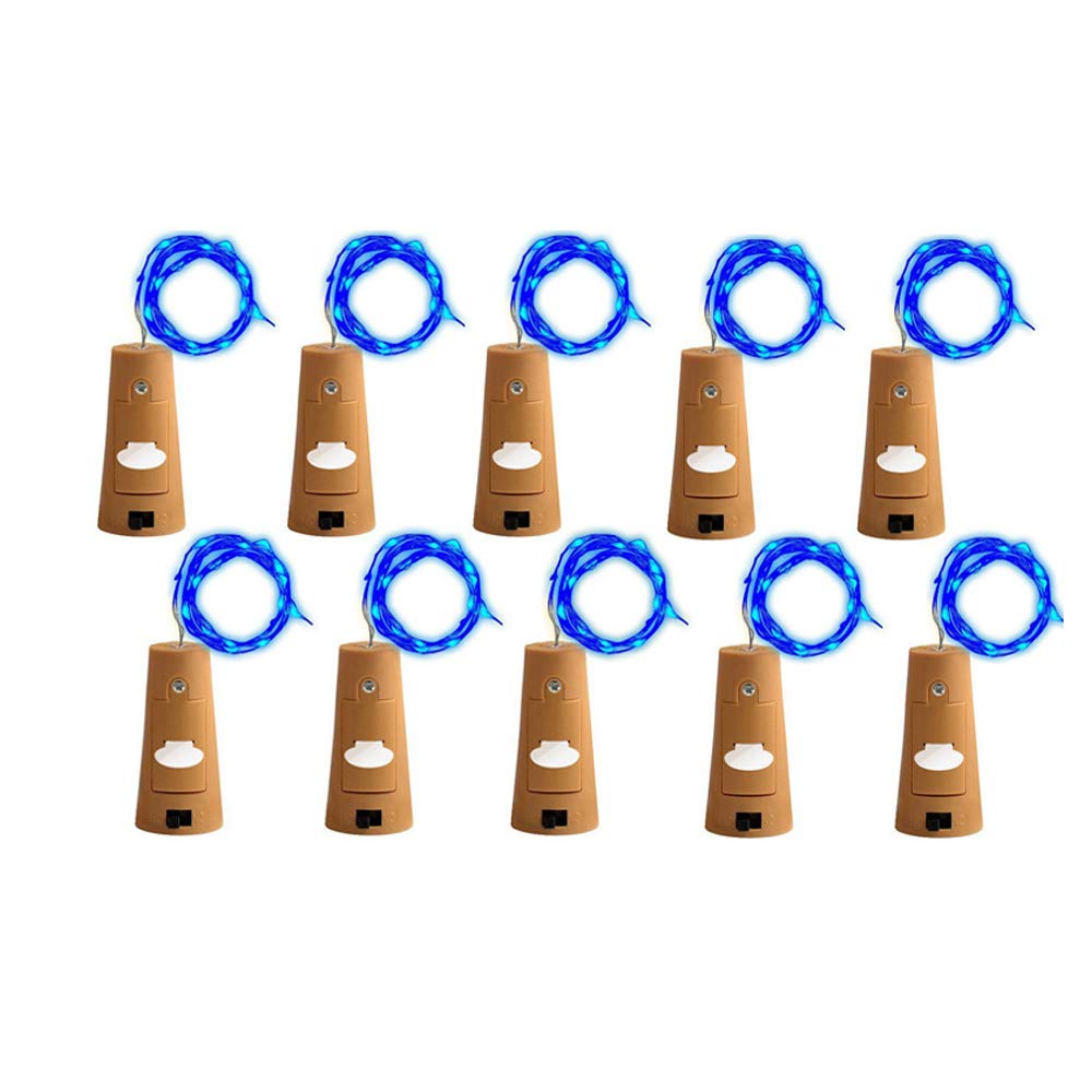 Fairy Lights, Pack of 10, 20 LEDs, 2m, Wine Bottle Light, Cork for DIY, Party, Wedding (Blue)