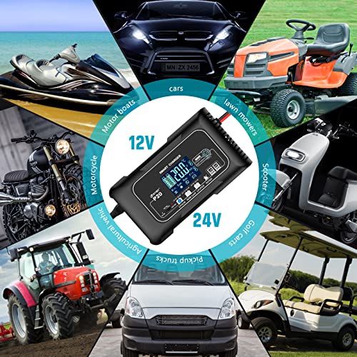 20-Amp Smart Battery Charger,Lithium,Lifepo4,Lead-Acid(Agm/Gel/Sla.) Car Battery Charger,Trickle Charger, Maintainer/Deep Cycle Charger,12V/20A And 24V/10A,For Boat,Motorcycle,Lawn Mower,Golf Cart. #TOP1