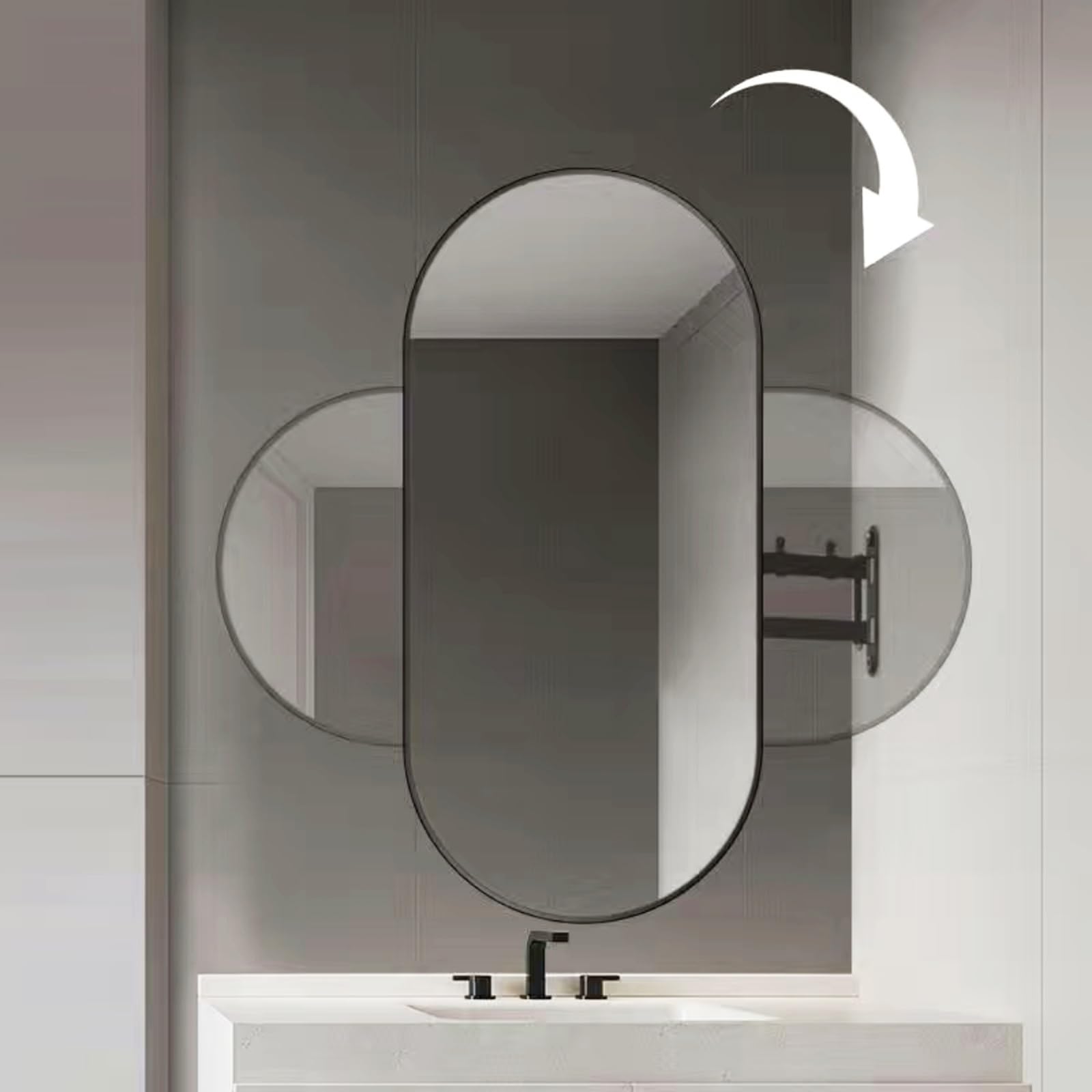 BKSXSOP 360° Swivel Oval Corner Mirror - 30x60cm | 40x70cm 50x80cm, HD Explosion-Proof Wall-Mounted Bathroom Mirror, Stylish Aluminium Frame, Vertical & Horizontal Use, Nero Color