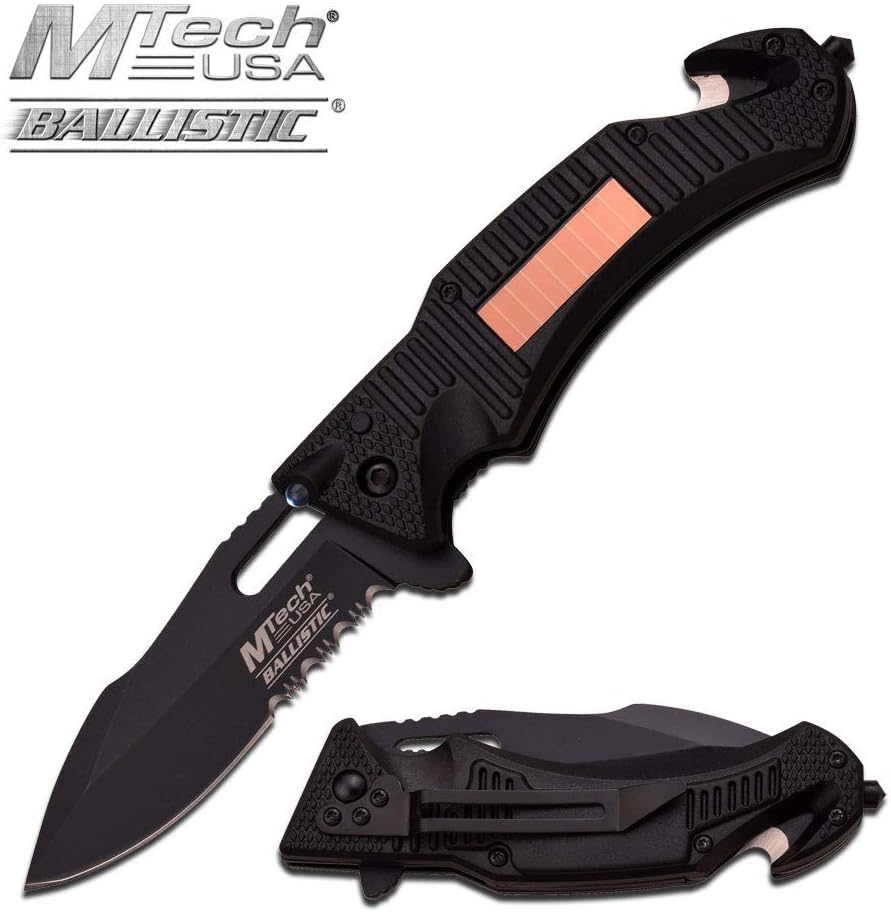 Mtech USA MT-A887BK-MC MTA887BK-Brk Solar LED Linerlock A/O Black