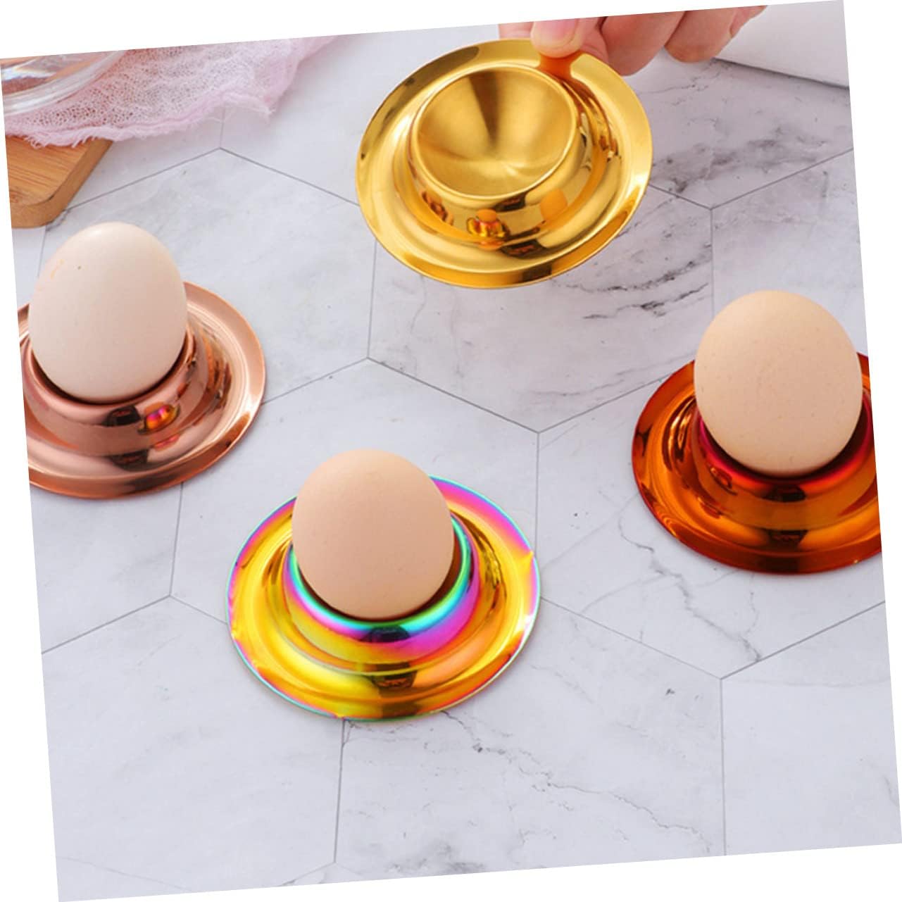 Mobestech 6pcs Stainless Steel Egg Cups Elegant Egg Holder Stand for Kitchen and Dining Golden Silver for Home Storage Easy to Clean Stylish Design