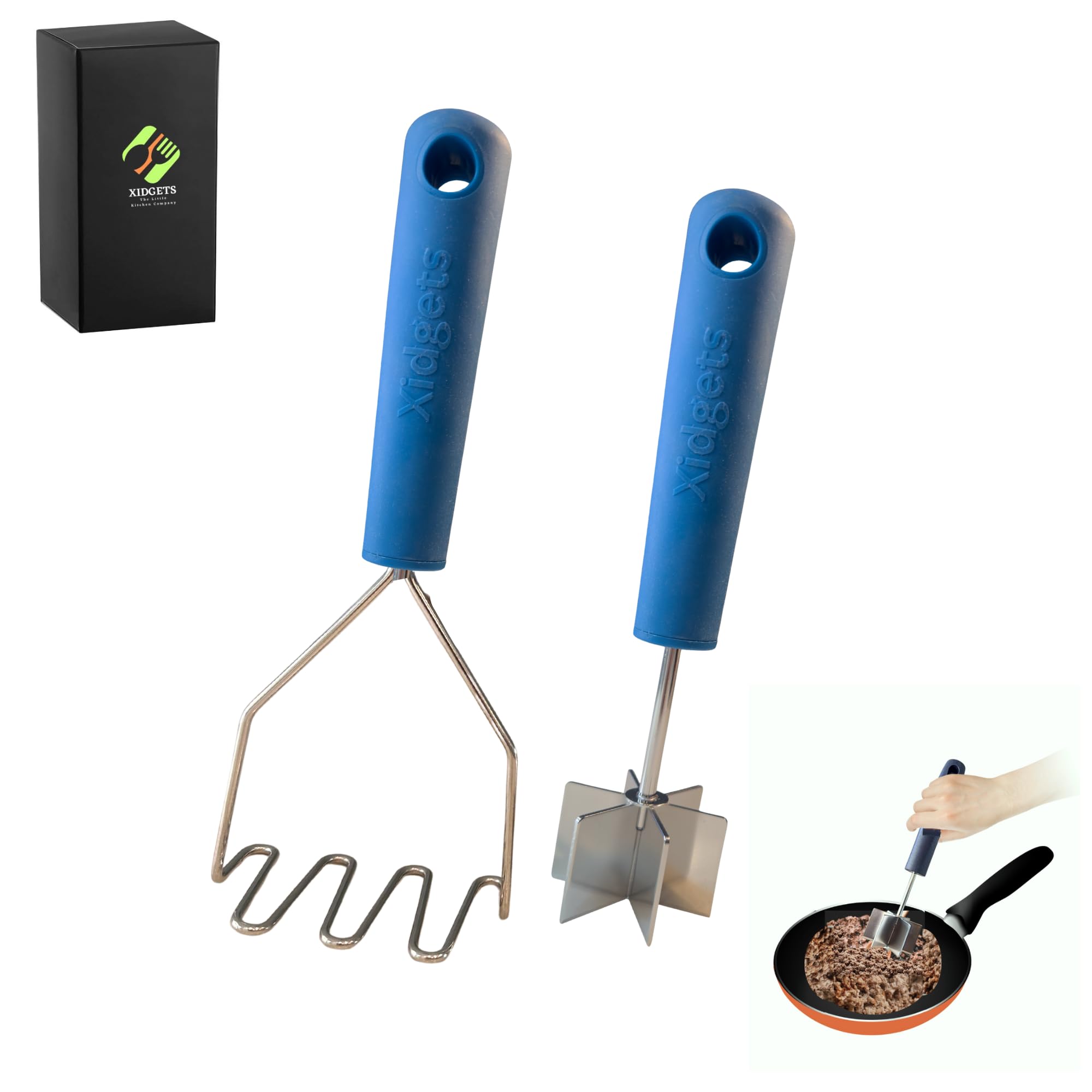 2pc Gift Set | Large Stainless Steel Meat Chopper &amp; Potato Masher | DW Safe