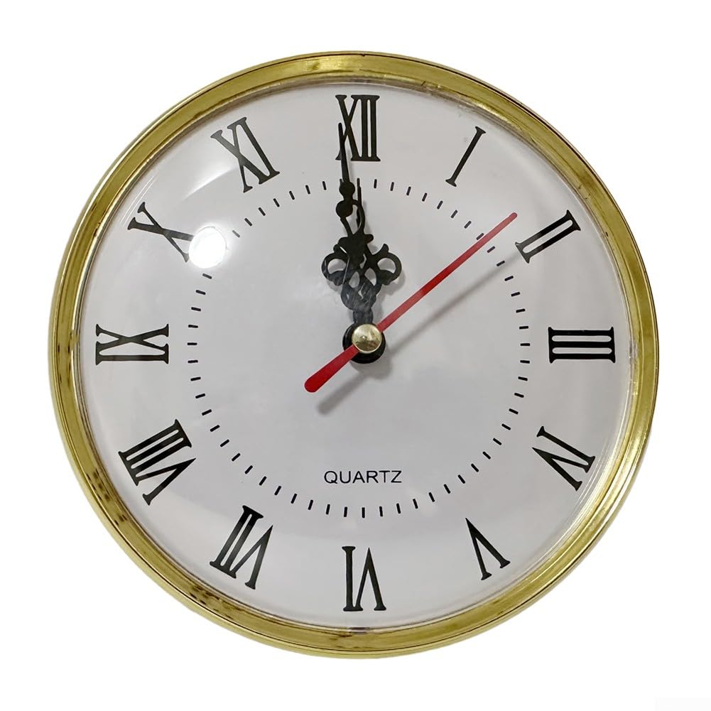 Quartz Clock Insert Movement, 130MM Embedded Clock Movement, Round Quartz Movement Miniature Clock Roman Numeral DIY Replacement(Gold)