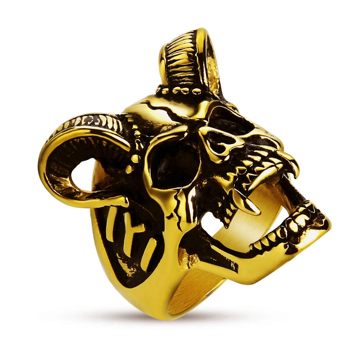 Men's Cool Horn Goat Skull Ring Stainless Steel Motorcycle Biker Zombie Vampire Skull Ring Size 7-13