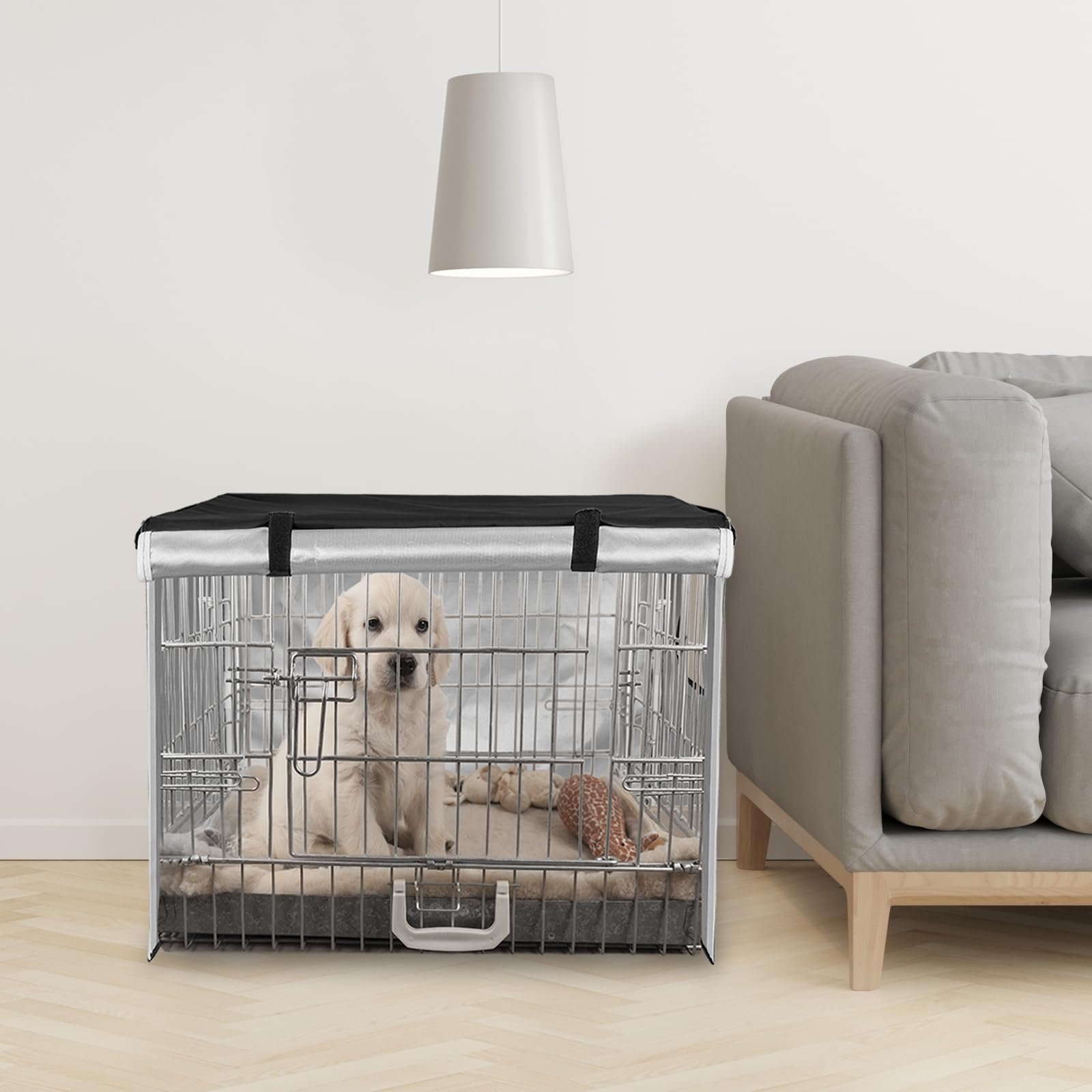 OUUTMEE Copertura per box per cani in poliestere 210D, impermeabile, con porta e finestra ventilata, 125LX79WX84H, impermeabile, protezione solare/blocco della luce, colore nero