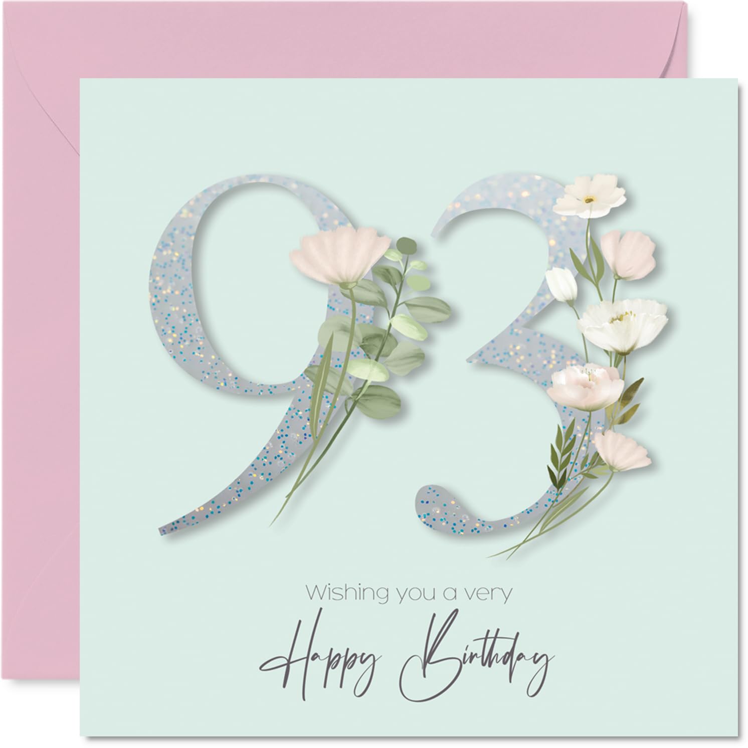 93rd Birthday Cards for Women - Fancy Floral Flowers - Happy Birthday Card for 93 Year Old Woman Wife Nana Gran Nan, 145mm Bday Greeting Cards