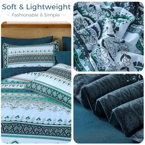 Image of Teal Blue Boho Comforter Set King Size,8 Pieces Striped Bed in a Bag