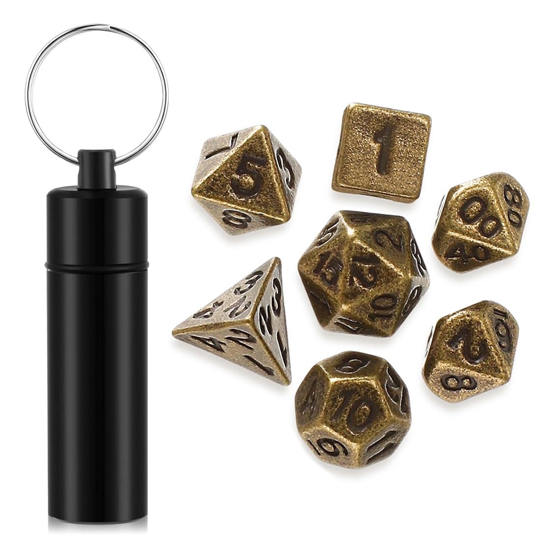 LEEQ Mini Dados Set 7 Piezas Dados DND - Metal Dados de rol, Poliédricos DND Dice Set para Dragones y Mazmorras RPG MTG DND Dados Juego de Mesa Regalos, con Estuche de Dados Llavero