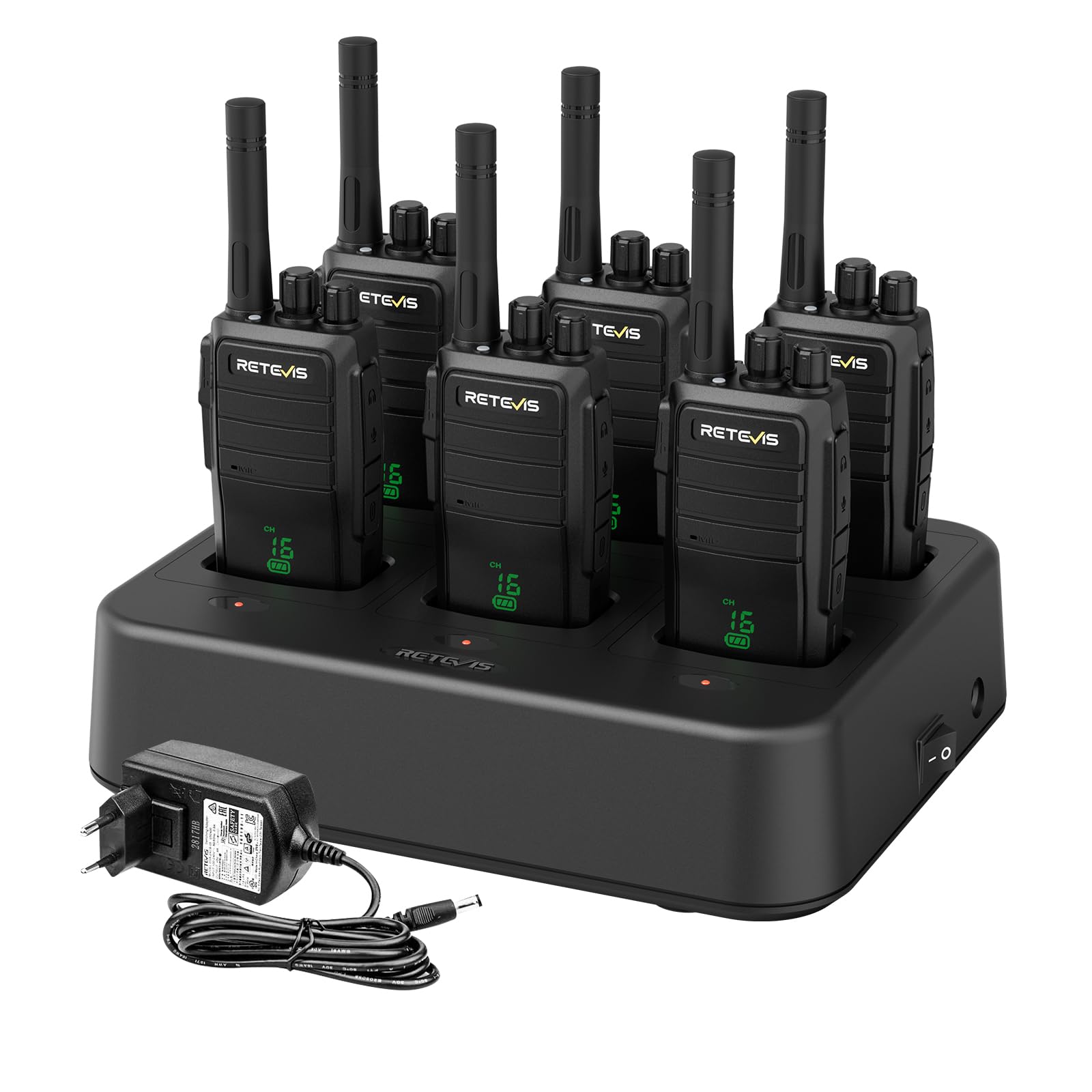 Retevis RT21H Talkie Walkies, Radio Bidirectionnelle à Écran Caché, Indice d'Étanchéité IP54, Chargeur Robuste Type-C à 6 Emplacements,Talkies-Walkie Rechargeables pour Écoles, Hôtel（6 pièces, Noir