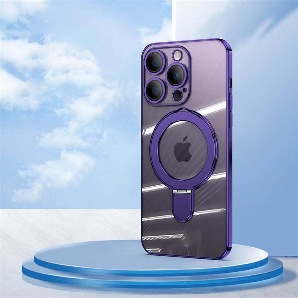 Do iPhone 15 14 pro max Etui Magnetyczne Niewidoczny Uchwyt Wbudowany Obiektyw Folia Tpu Galwanizowane Obudowy Telefoniczne, Fioletowe, Do iPhone 15Plus