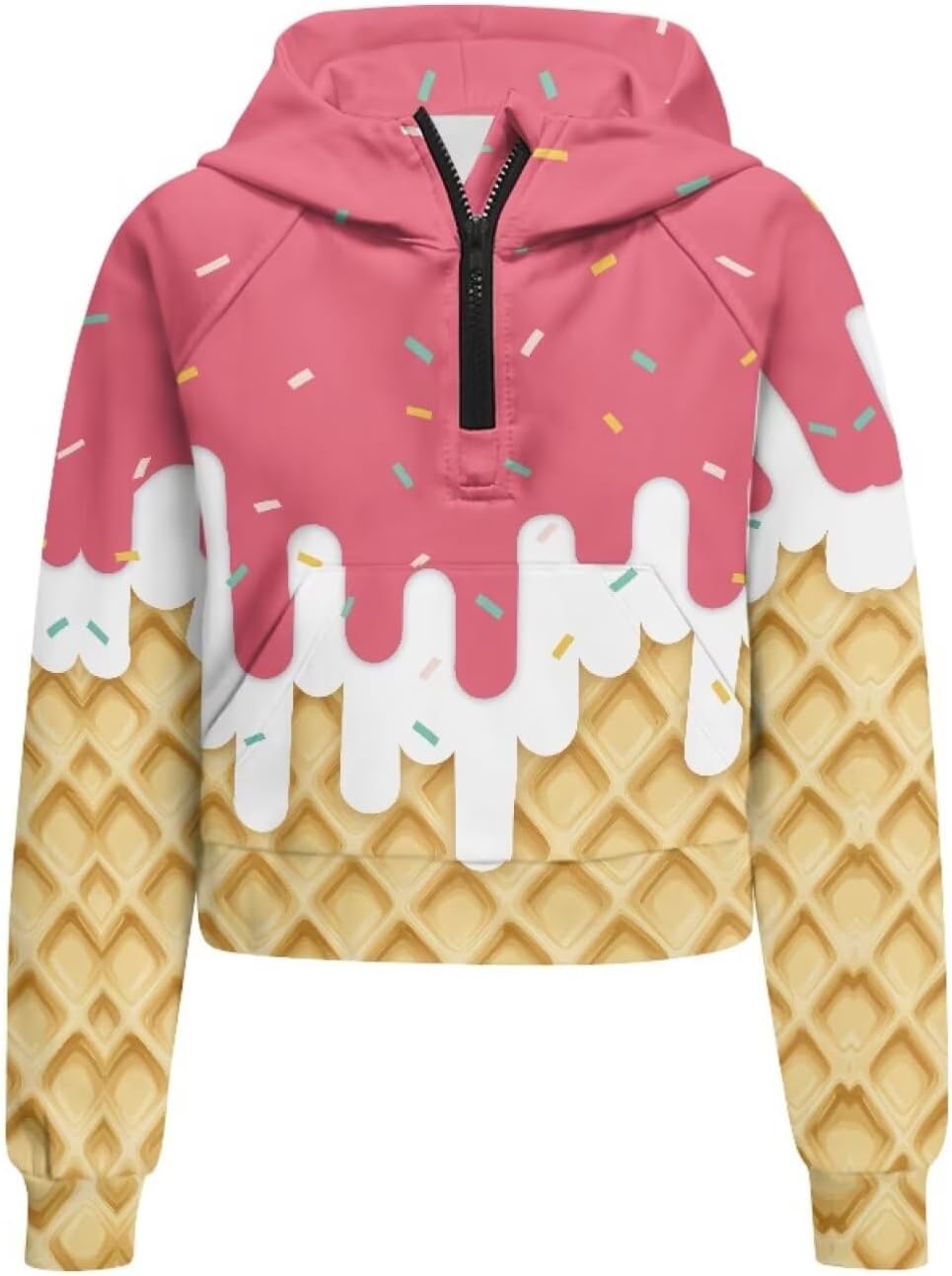 Girls Half Zip up Hoodies Casual Long Sleeve Hooded Sweatshirts for Kids Crop Tops Fleece Pullover Coat,5-14Years