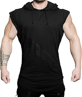 [メチーエング] メンズ タンクトップ フード付き 袖なしパーカーベスト 綿 トレーニングウェア 筋トレ ノースリーブベスト