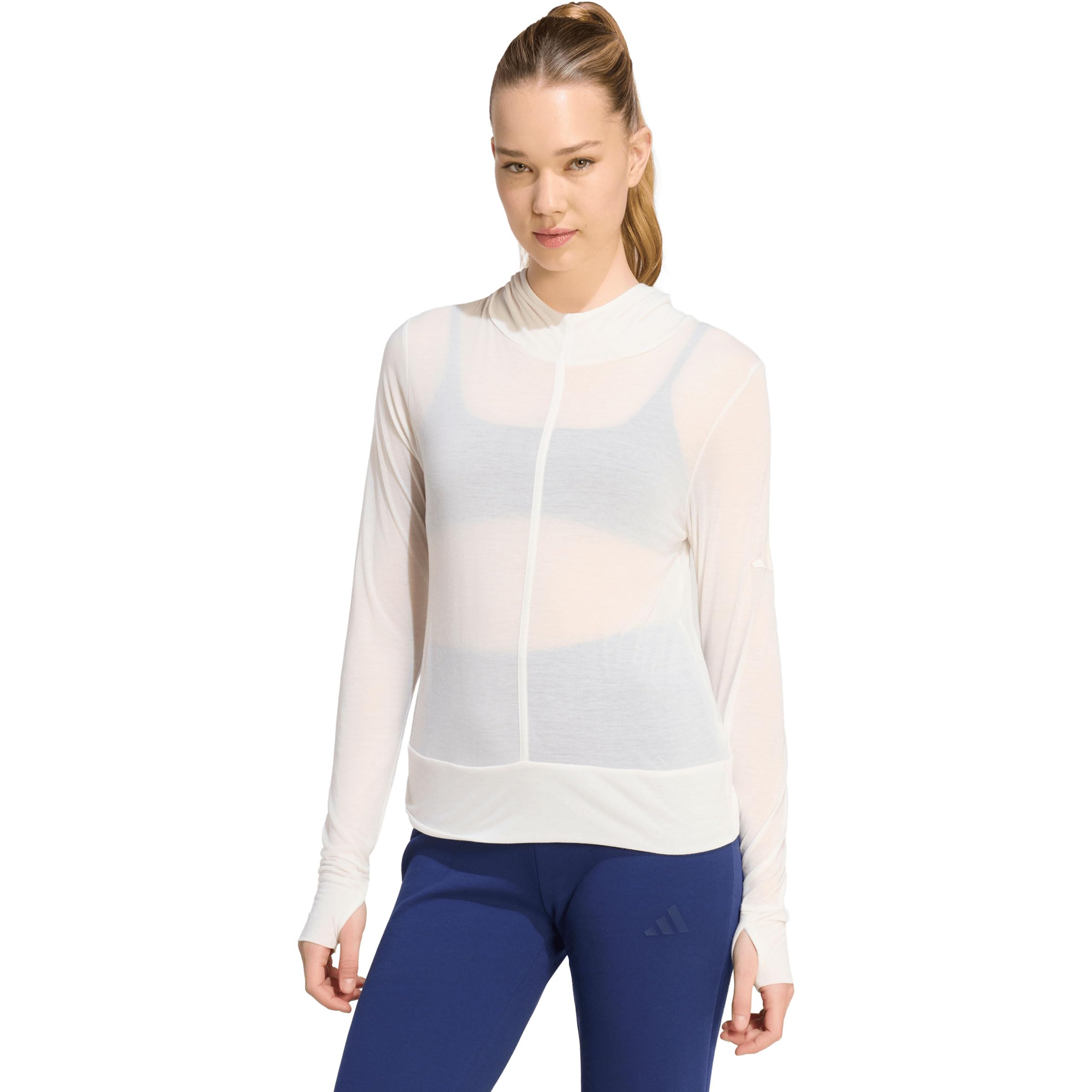 adidas Kobiety Soft Lux Sheer Hooded Long-Sleeve Shirt, off white, M