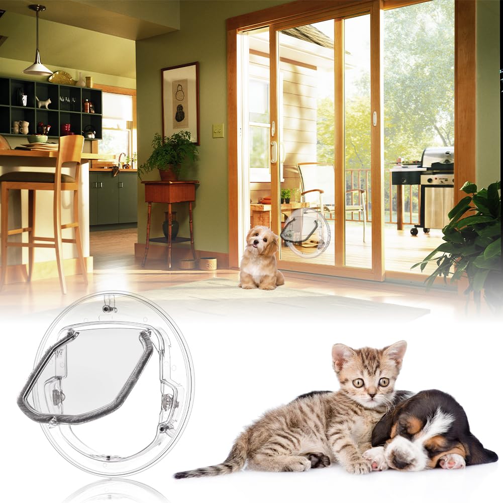 Tiiyee Porte pour Animaux de Compagnie, Chatiere pour Chien à 4 Voies Rabat | Plastique ABS Chatiere Étanche Double vitrage Ronde Serrure Intérieure pour Chats Petits Chiens Chiots