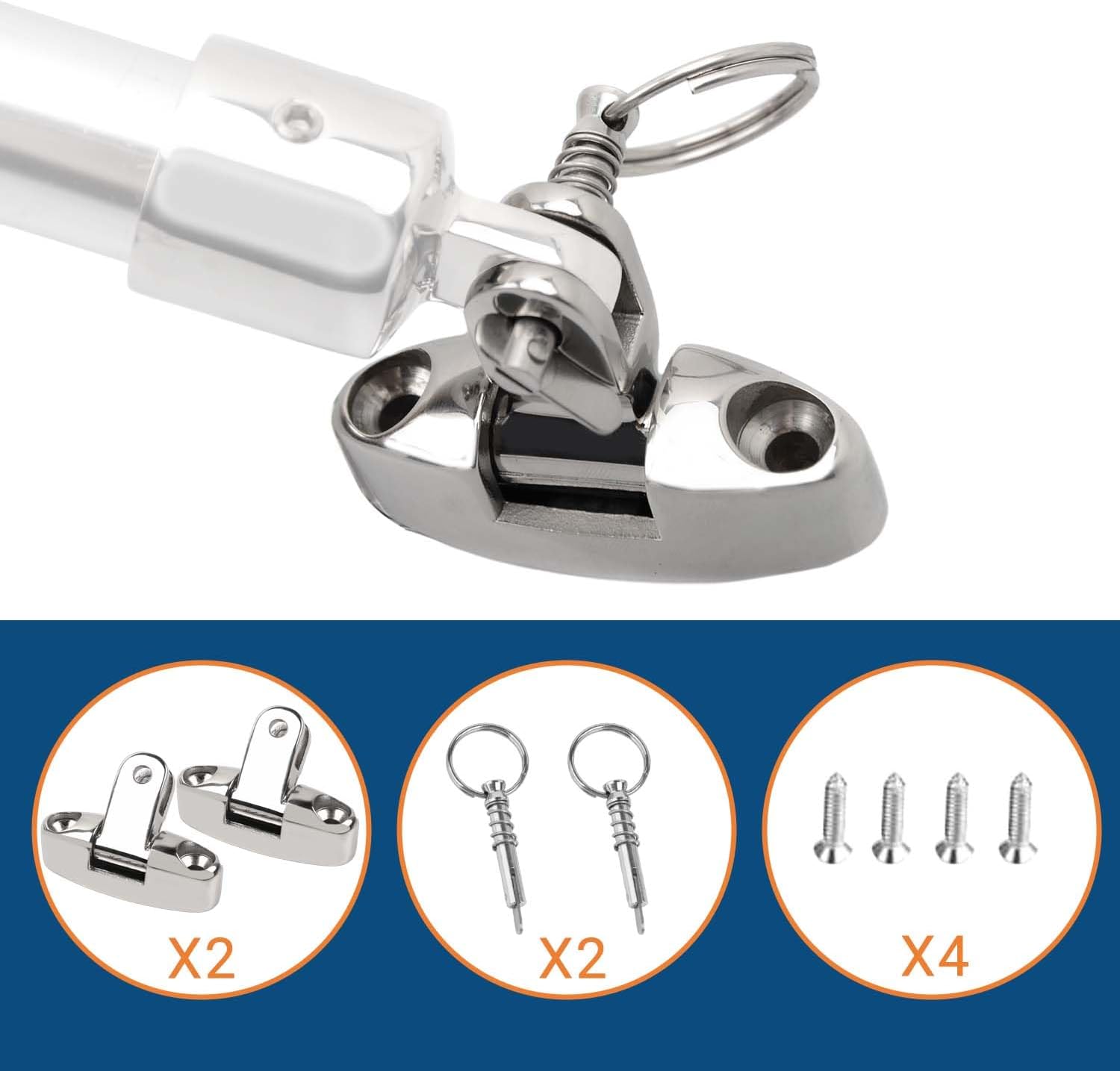 Boat Bimini Top Deck Hinge Swivel Mount Deck Hinge with Removable Pin, 2 Pcs 316 Stainless Steel Swivel Side Mount, 180 Degree Rotating Use, Bimini Top Hardware for Yacht, Pontoon Boat