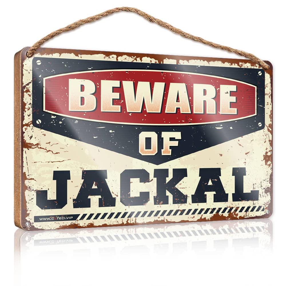 DTHA Funny Hanging Farm Interesting Sign Beware Of Jackal Wooden Sign Garden Gifts Hanging Pantry Sign Decor(20X30CM)