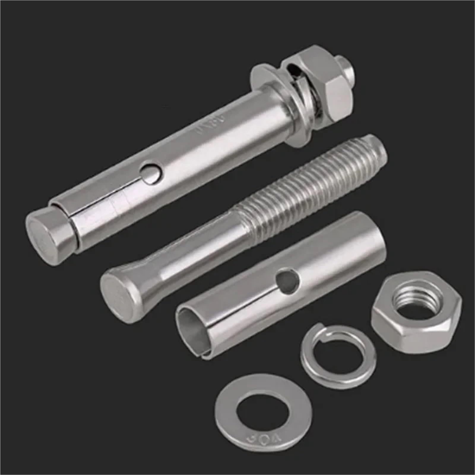 Pernos de Expansión Anclajes de manguito hormigón M12 80 mm a 200 con tuerca y arandela cabeza hexagonal, acero inoxidable 304(M12 X 200mm-3pcs)