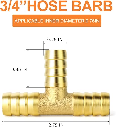 Miniatura 2 de GASHER 2 piezas de latón manguera de púas de manguera, accesorio de manguera de 3 vías (3/4 pulgadas x 3/4 pulgadas x 3/4 pulgadas x 3/4 pulgadas)