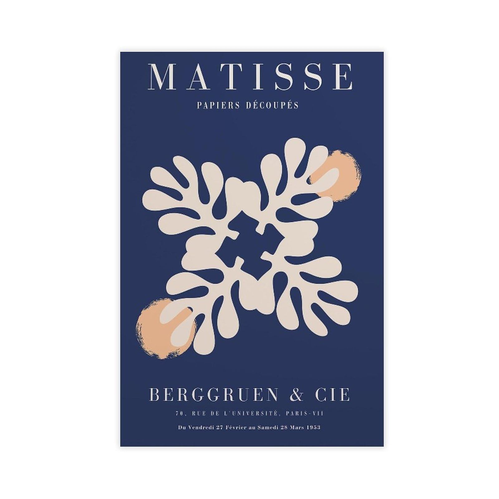 HEYANM Blue Matisse Print_ Mid Century Modern Framed Wall Art 6 Canvas Poster Bedroom Office Room Decor Gift Unframe 24x36inch