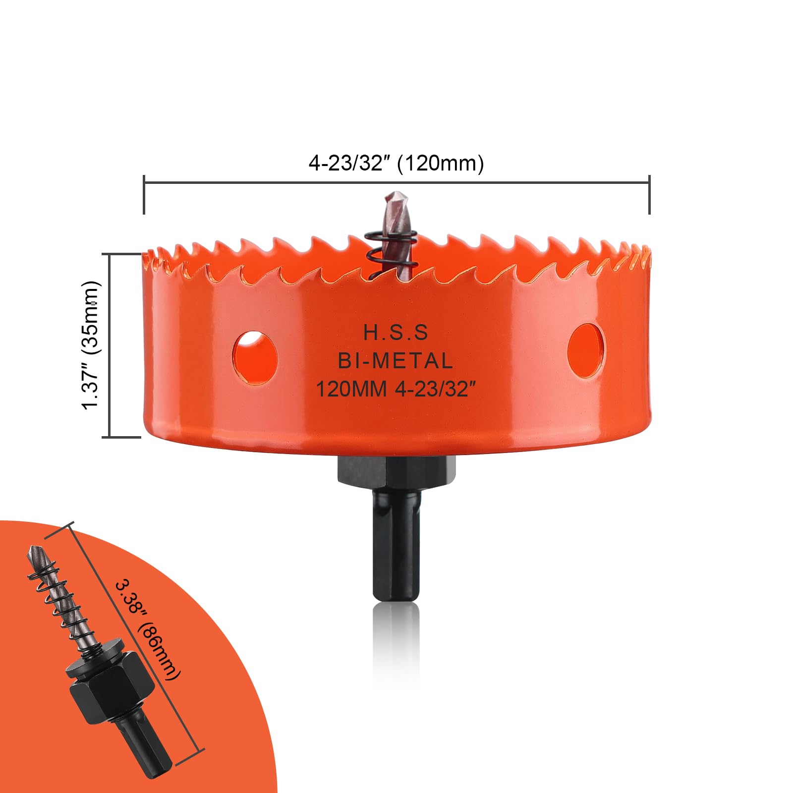 Hole Saw 120mm, Hole Saw with Drill Bit for Wood Orange Bi-Metal Hole Cutter Smooth Cutting for Soft Metal Drywall and Plastic - Image 2