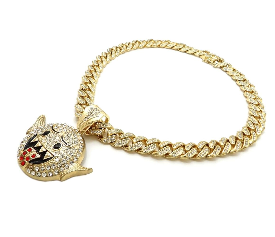 MAXBLING81 Hip Hop Rapper Jewelry Mario Boo Pendant & 13mm